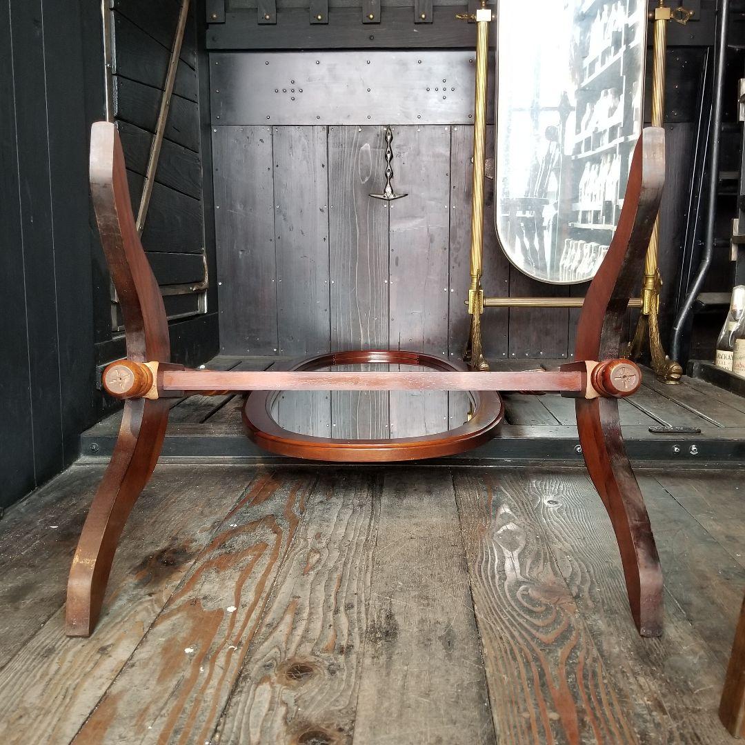 希少　美品　大型　オーバル　チーク　ウッド　カラー　無垢　硬木製　スタンドミラー