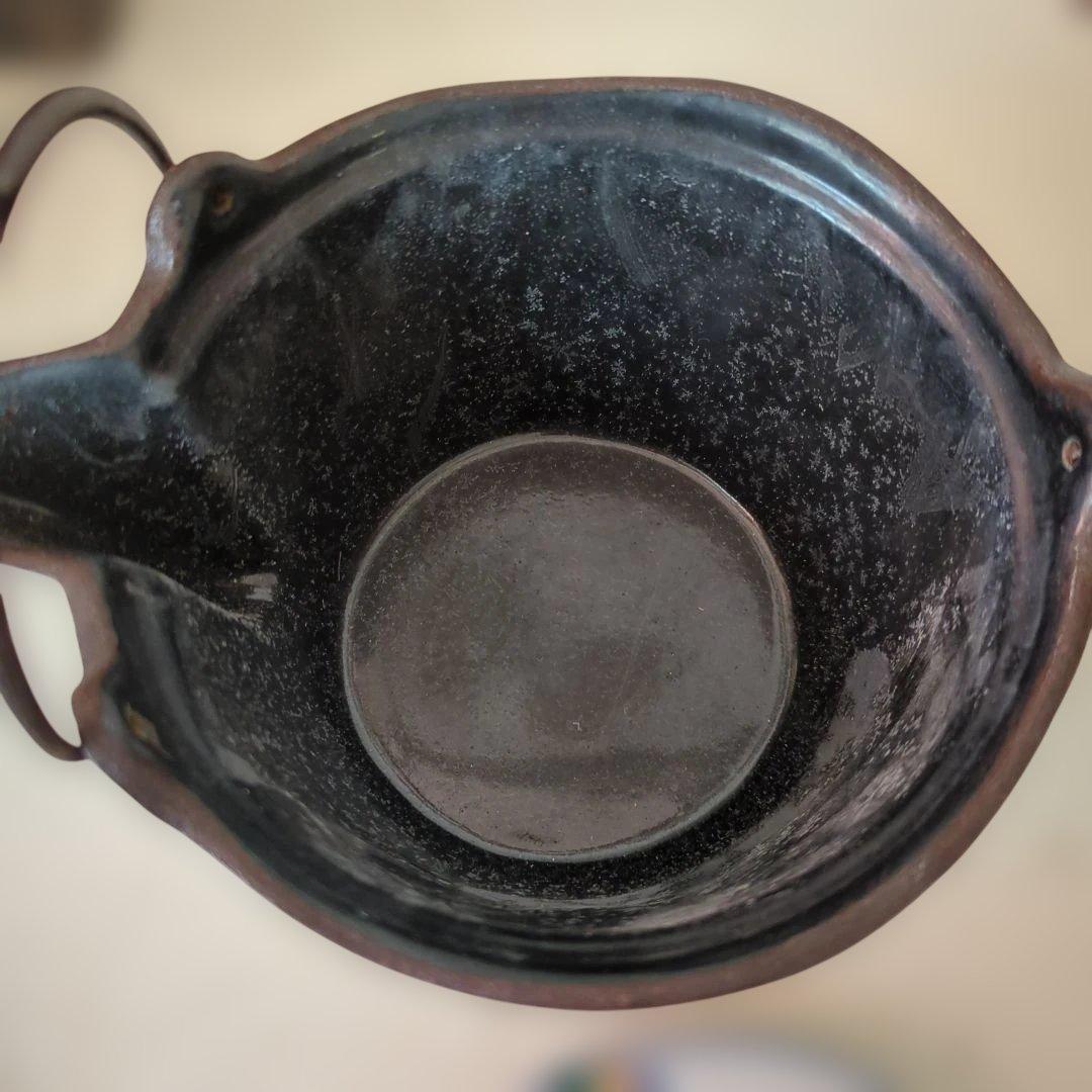 骨董　燗鍋　燗付　鋳鉄製　替蓋　酒器　茶道具　陶器蓋付き