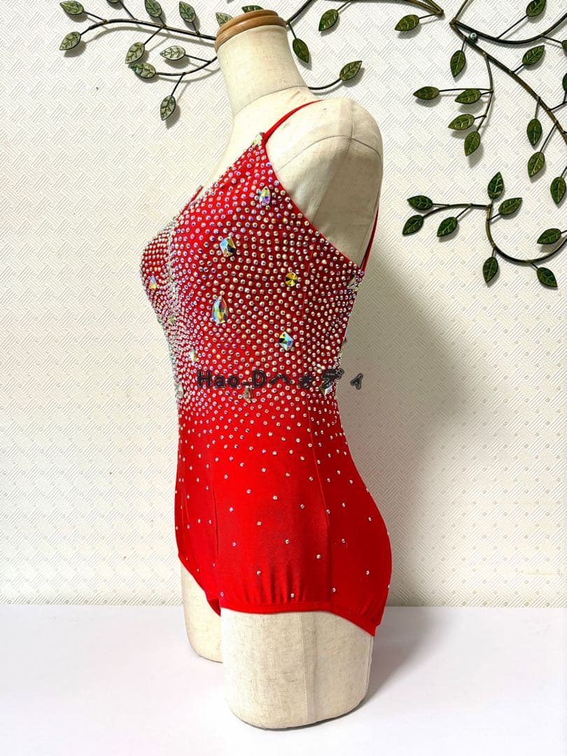 新品★ストーン付き★赤&オーロラ★レオタード★胸パットあり★社交ダンス★バレエ