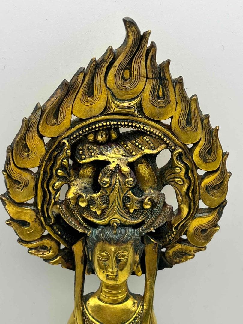 北魏時代 金銅観音菩薩立像　神鳥宝珠真珠紋 金銅仏铜鎏金 唐物(B-104 ①)