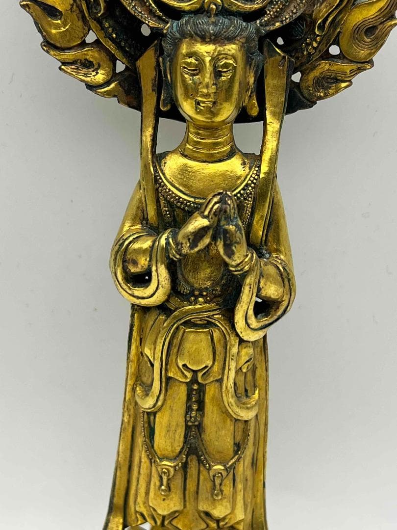 北魏時代 金銅観音菩薩立像　神鳥宝珠真珠紋 金銅仏铜鎏金 唐物(B-104 ①)