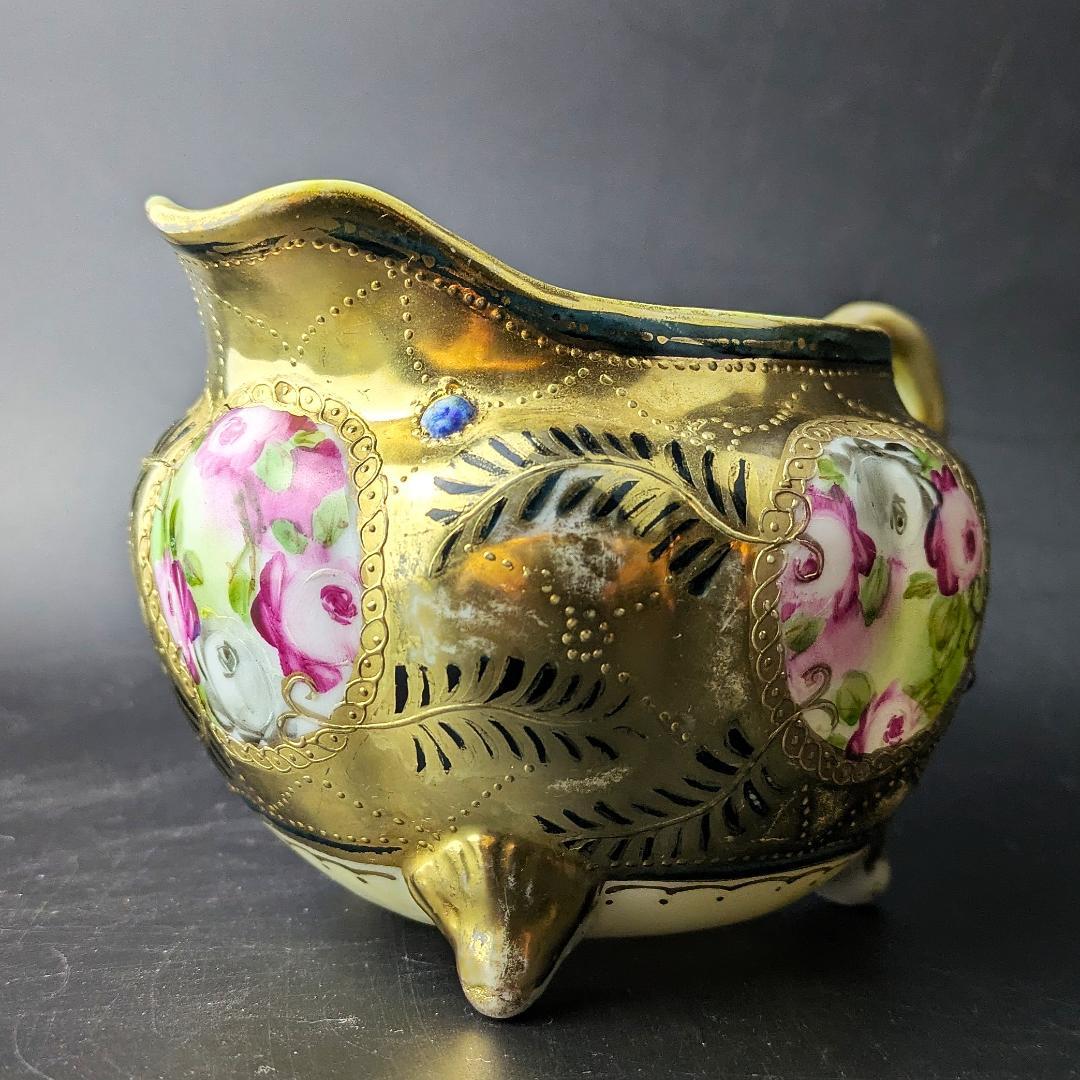 豪華金彩アールヌーボー 薔薇唐草模様 茶壷＆糖器セット 手彩金盛上 ニッポン