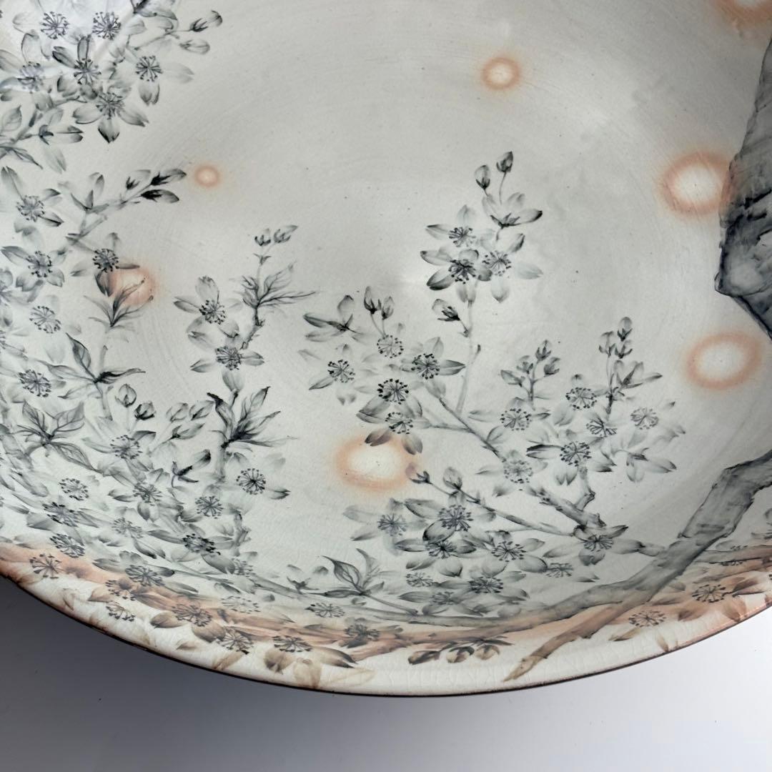 平安 清泉 鉄絵桜花 大皿 共箱 飾皿