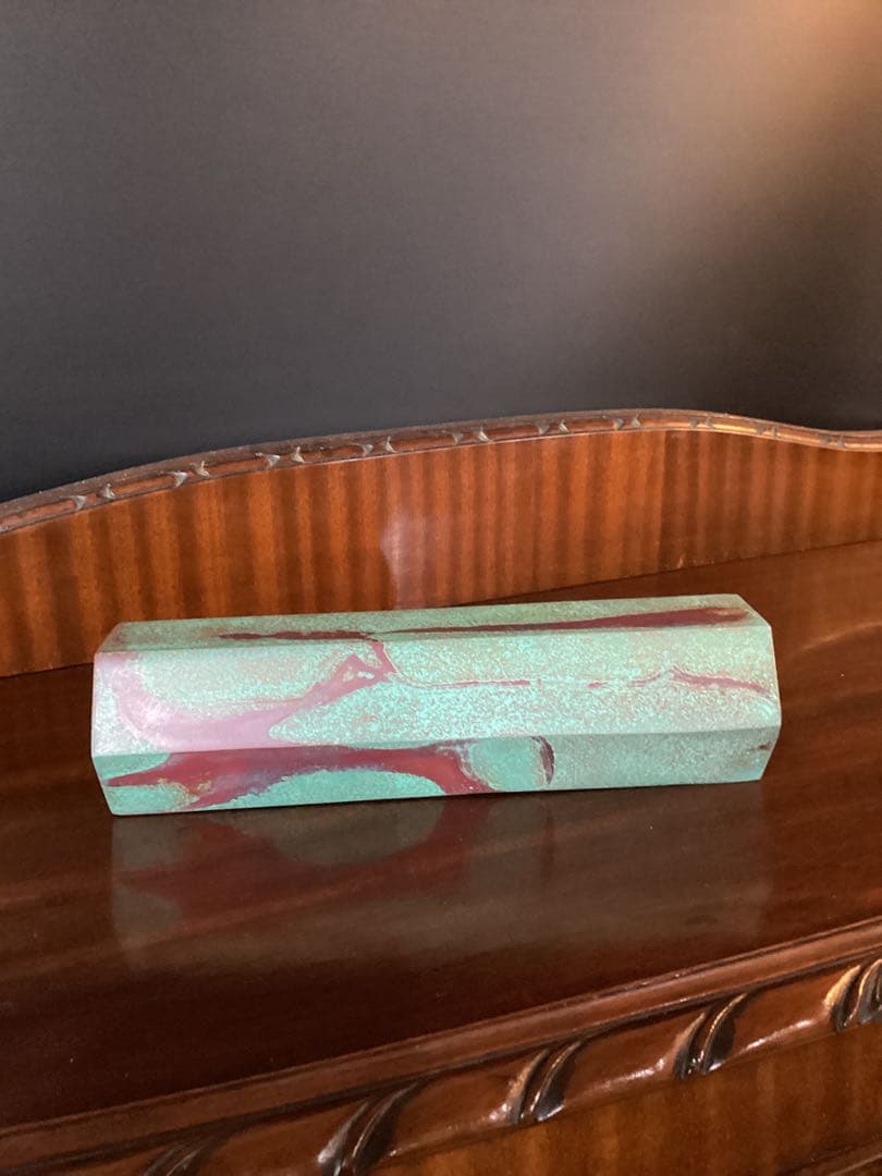 鋳銅 花入 瑞雲文本焼色 六角形 共箱付 一輪挿し