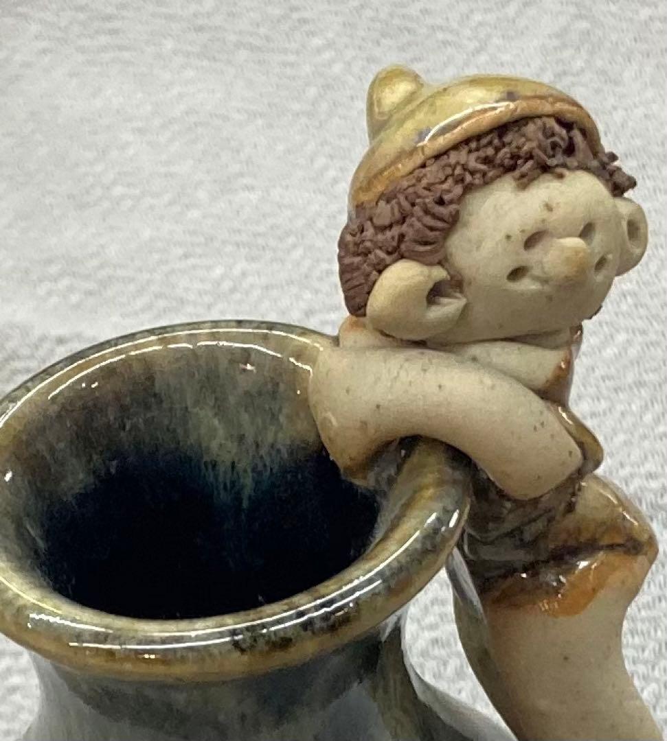 B37  森元青芳作  徳利　砥部焼　花生   「念ずれば花開く」人形　酒器