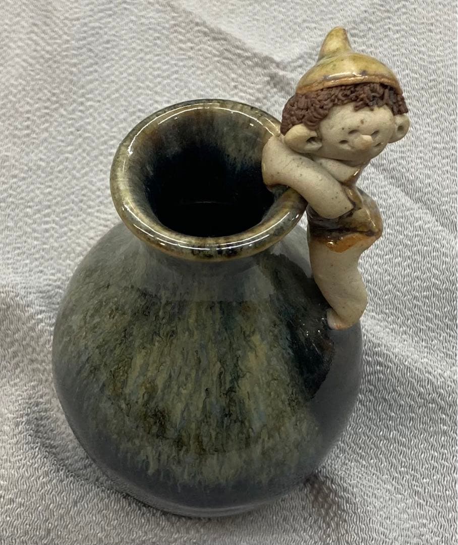 B37  森元青芳作  徳利　砥部焼　花生   「念ずれば花開く」人形　酒器