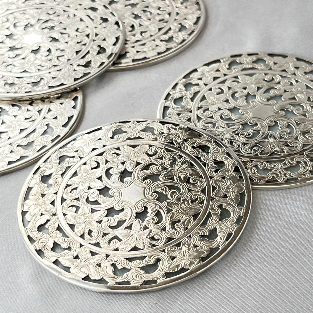 【WEBSTER】【純銀/ガラス】コースター 12枚 / ホルダー スターリング