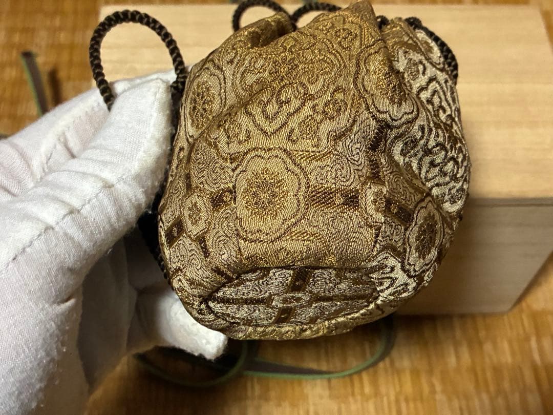 茶道具セット 金色と茶色 仕覆 茶入 木箱入