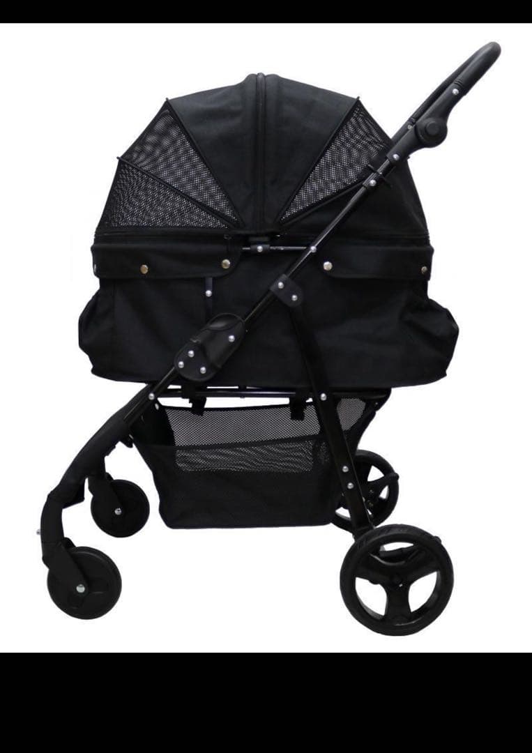 黒いペットカート メッシュ窓付き