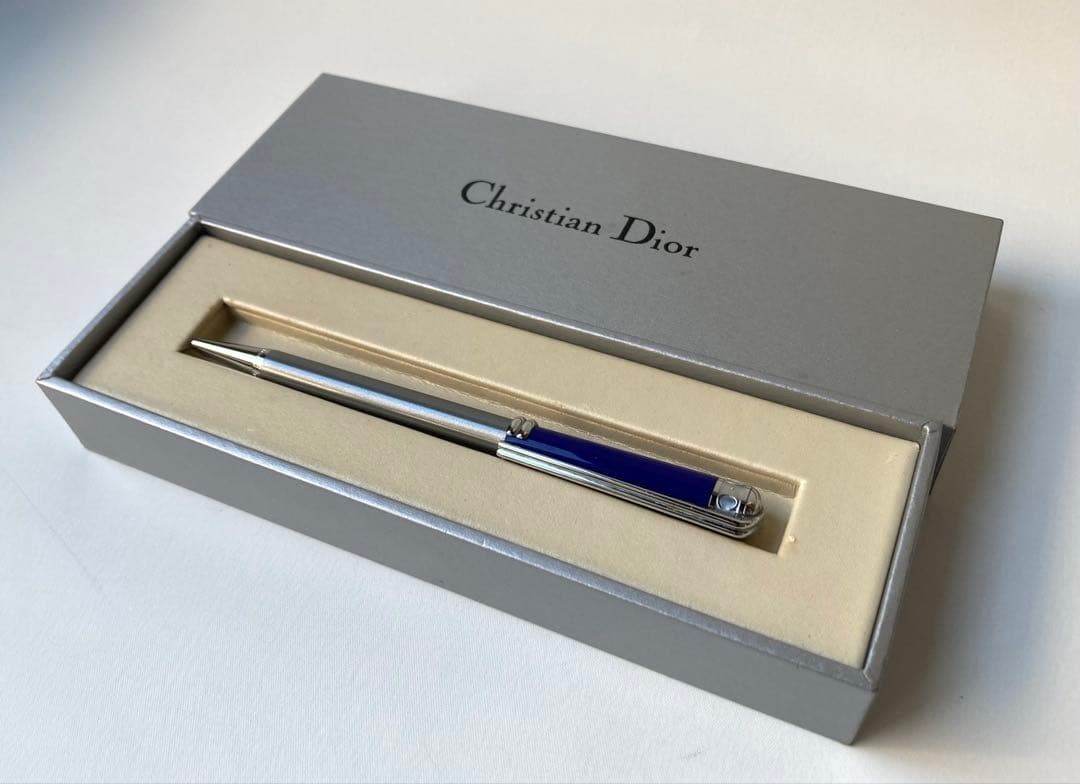 ディオール　ブランドロゴ　CD ブルー　シルバー　ボールペン　メタル　新品替芯付
