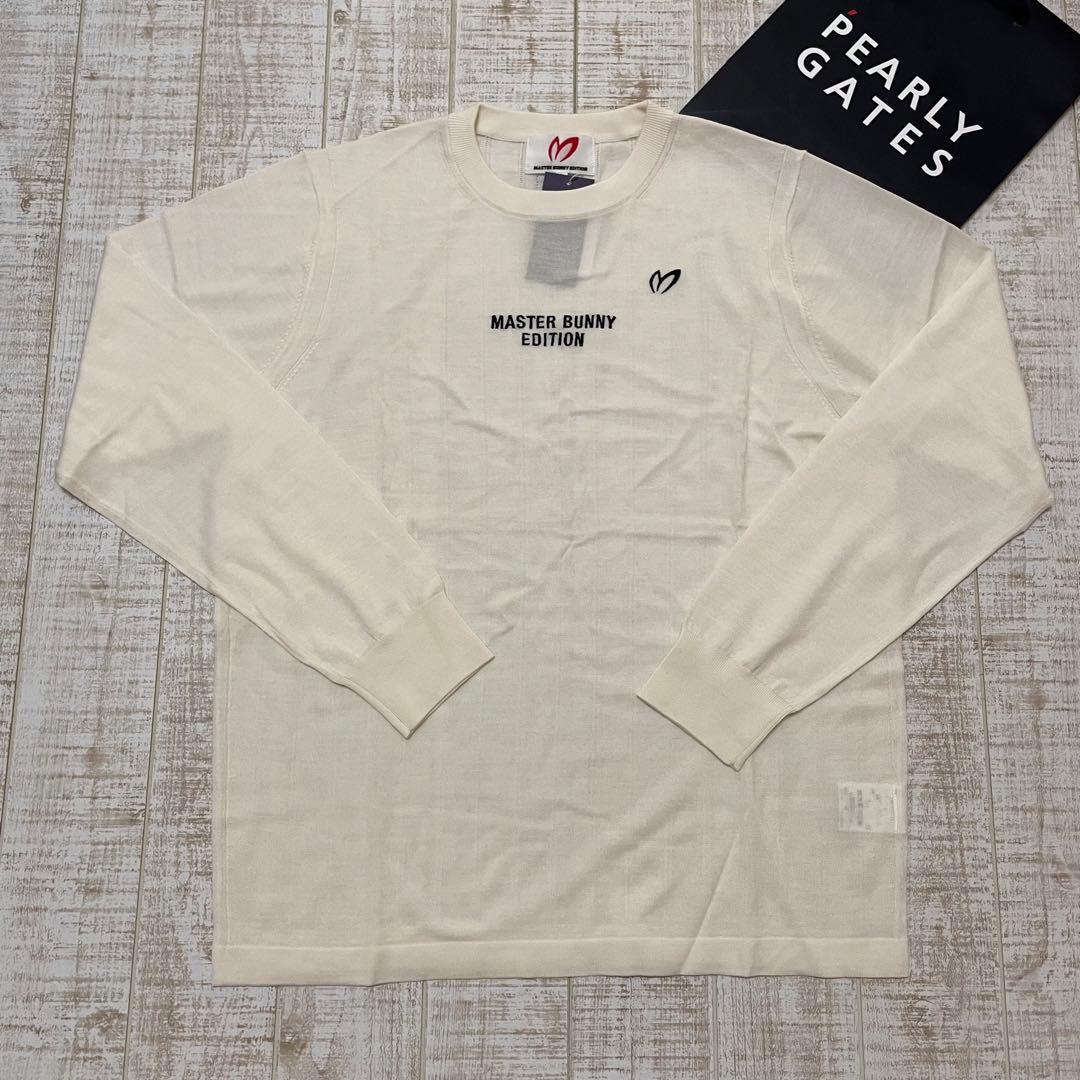新品 マスターバニー 長袖ニット シンプルロゴ ホワイト Lサイズ（5）