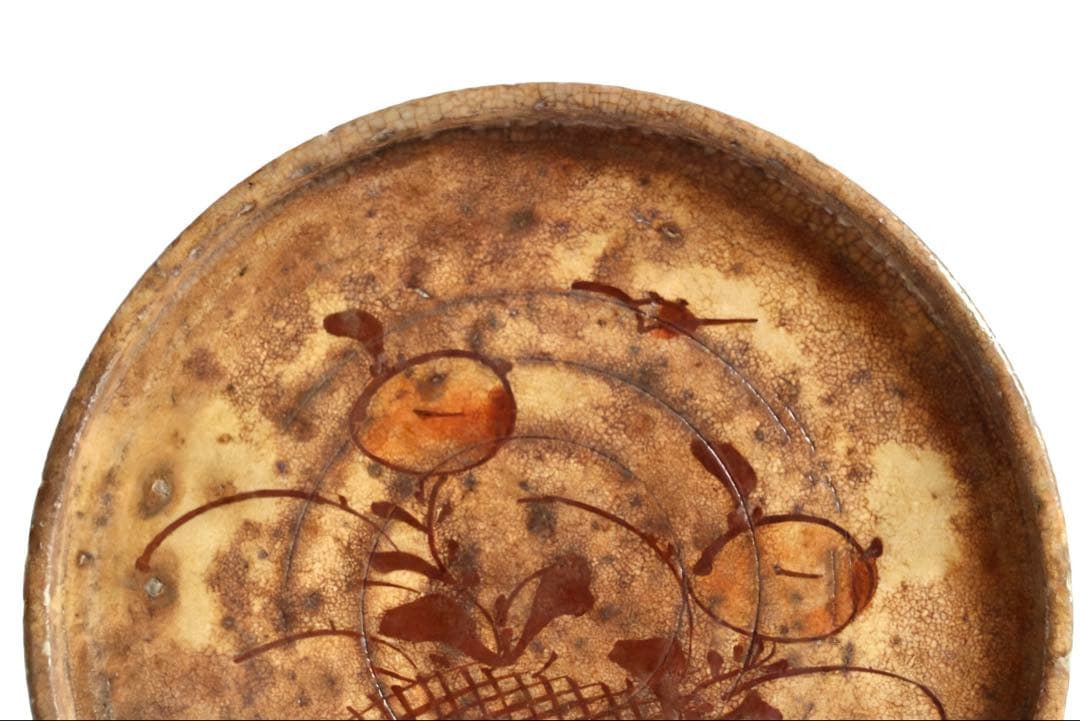 行灯皿　瀬戸焼　古瀬戸　鉄絵　時代物　飾り皿　民家蔵出し