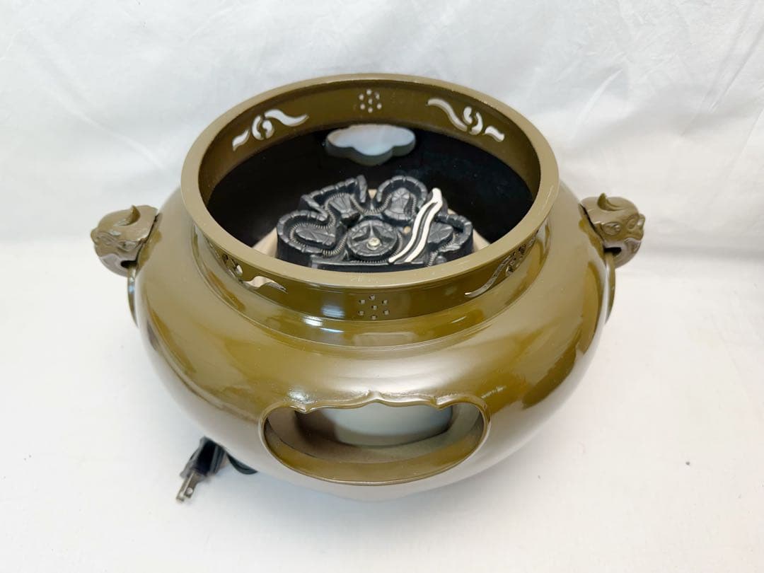 ほぼ未使用 野々田合金製 鬼面風炉型電熱器 コントローラー式 風炉釜 前瓦 敷板