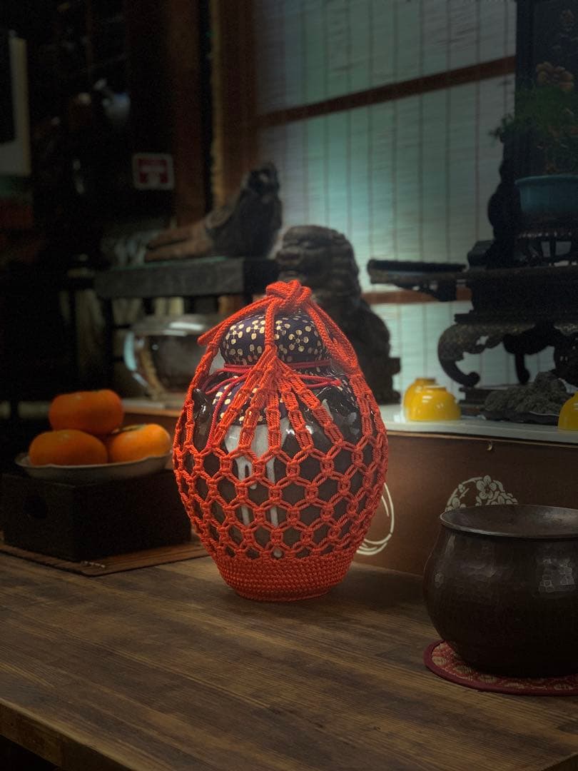 美品　大茶壷　飾り茶壺　呂宋壷 口覆仕服 荒磯網 口紐付　在銘　共箱　茶道具