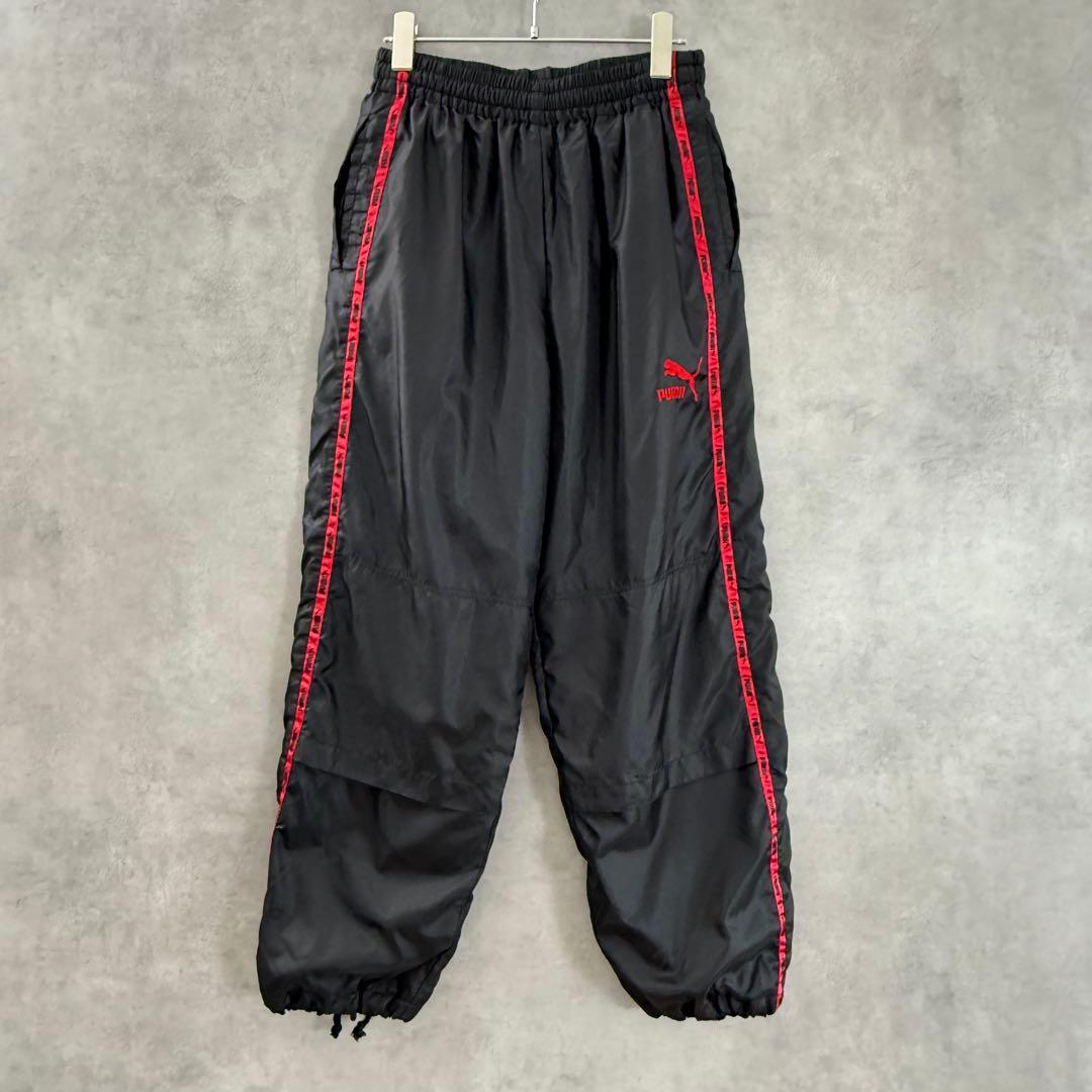 90s PUMAトラックジャケット パンツ 上下セット ブラック×レッド S〜M