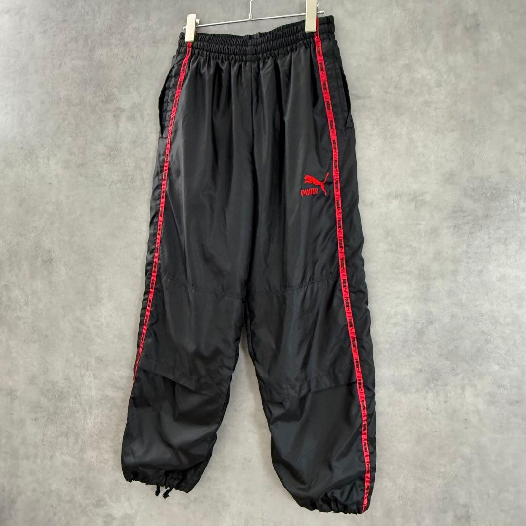 90s PUMAトラックジャケット パンツ 上下セット ブラック×レッド S〜M