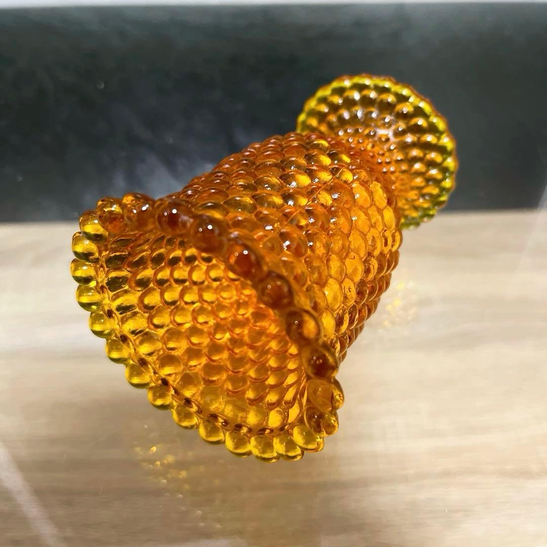 骨董　時代ガラス　希少　橙色　黄色暈し　霰プレス　あられ　氷コップ　ウラン １客