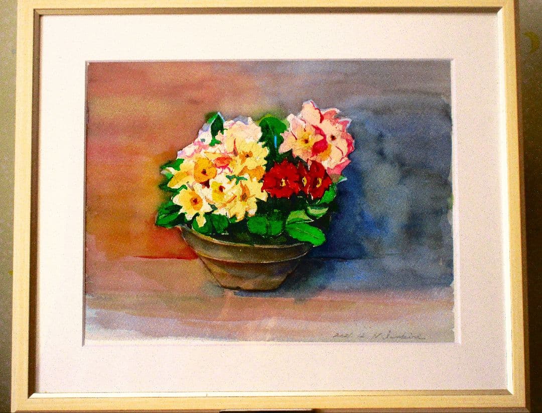 花の水彩画 木製フレーム付き F6サイズ