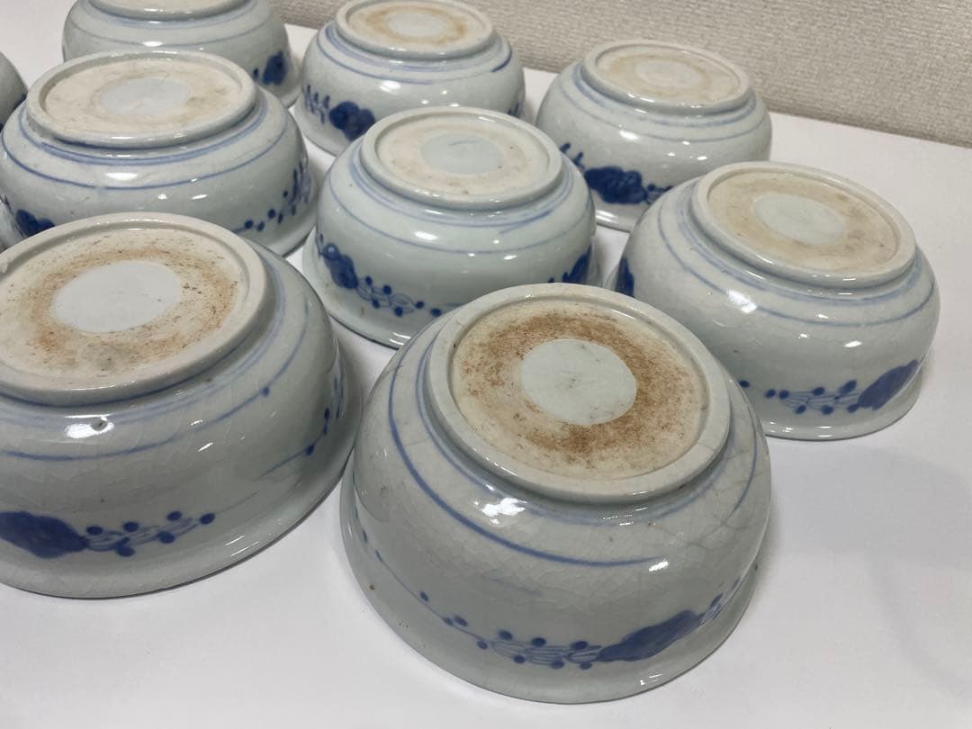 【現状品】古伊万里 染付 花蝶柄 菓子鉢10個セット アンティーク レトロ 陶器