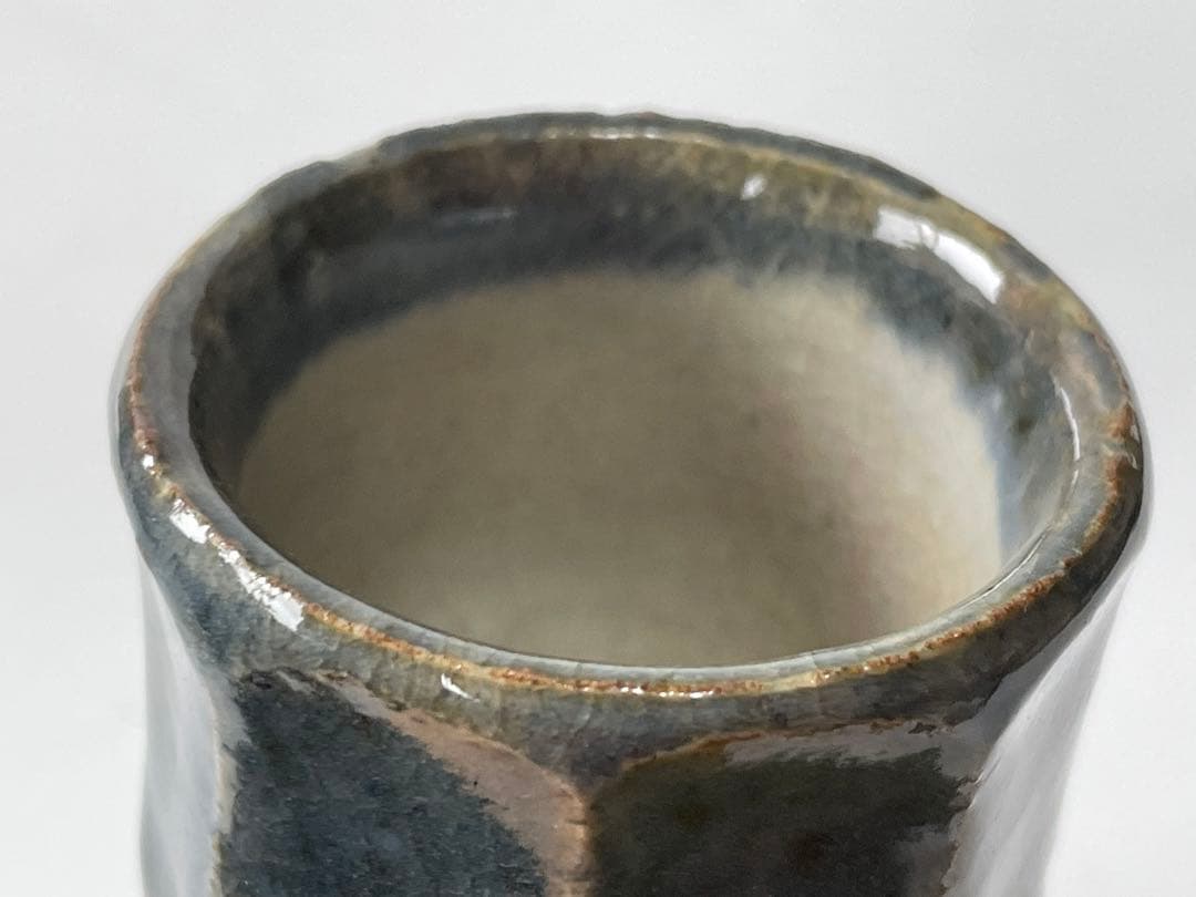 陶芸家　河井寛次郎　？　呉須　面取　盃　ぐい呑　酒器　脚付盃　瑠璃