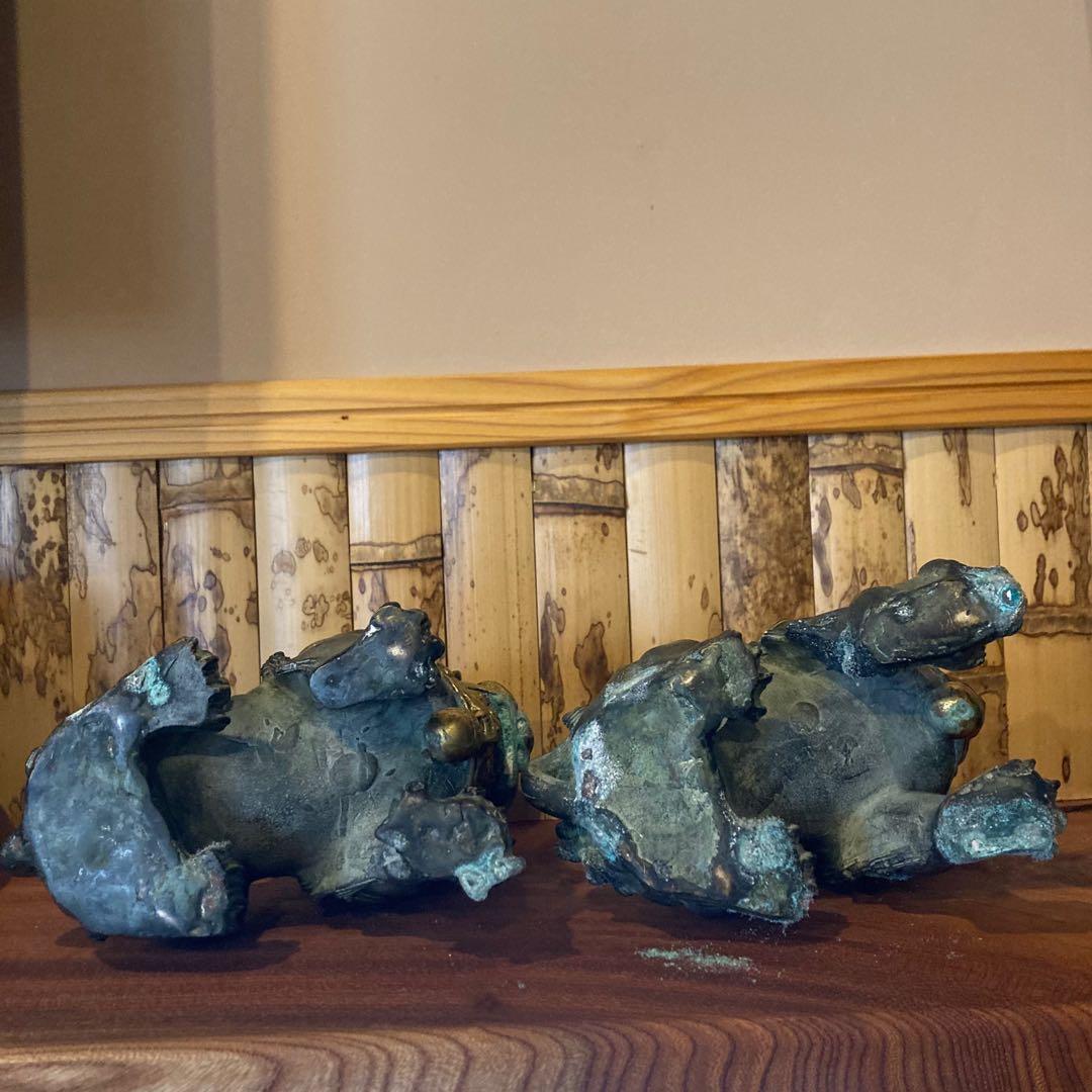 シーサー 獅子 狛犬 置物 骨董 真鍮 金属合金 縁起物 工芸