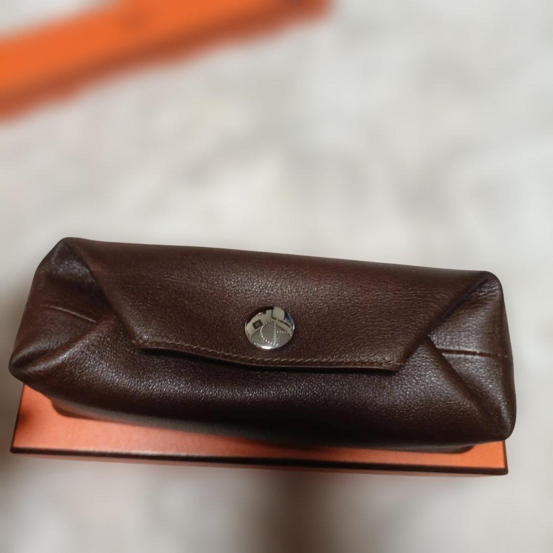 エルメスブラウンレザー 筆箱 ペンケース　メガネケース