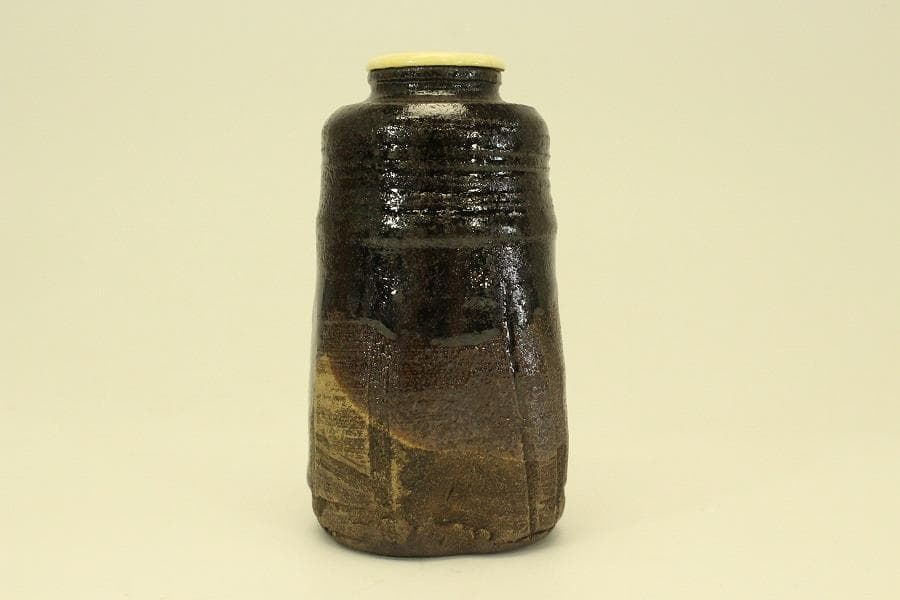 茶道具 黒織部 時代 茶入 良蓋(A774)