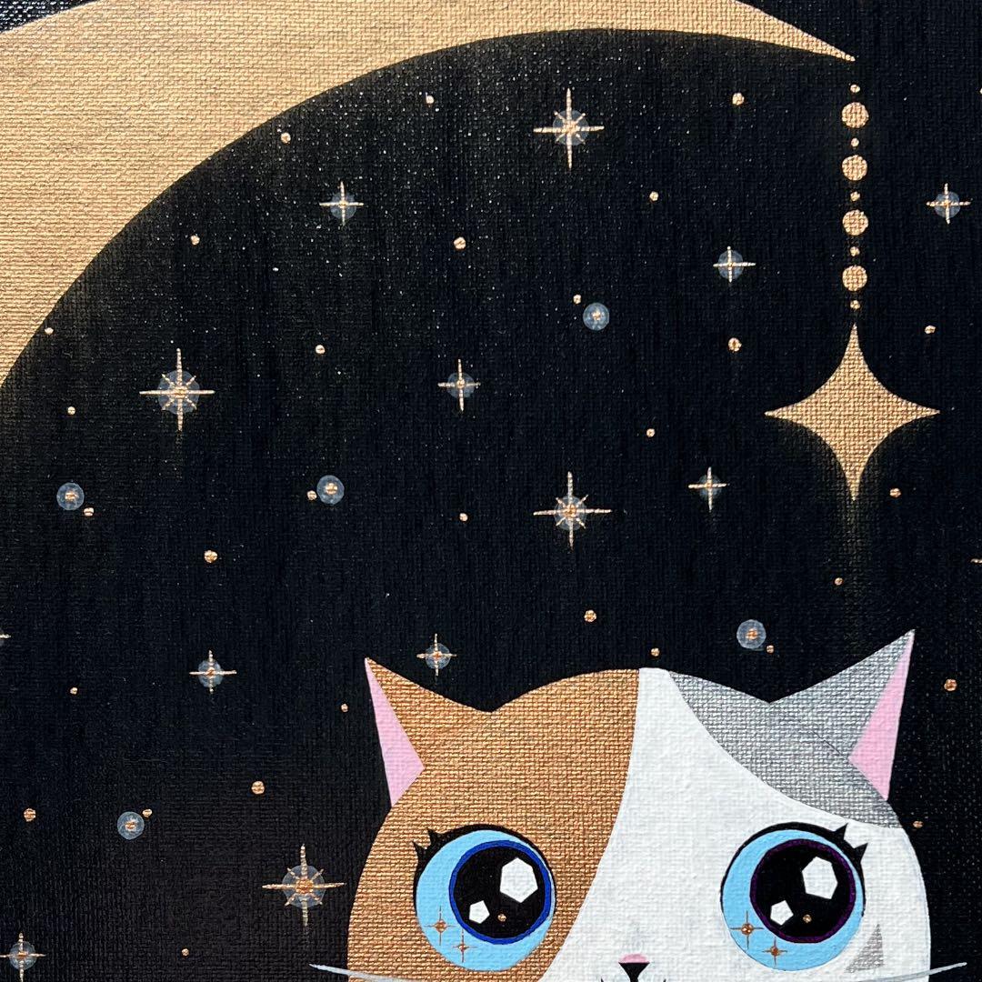 「月夜のおとぎ話」｜絵画 原画 抽象画 動物画 猫の絵 イラスト ドローイング