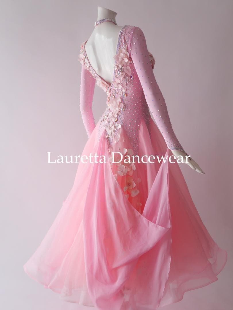 新品✨ラウレッタ 社交ダンスドレス ピンク M 高級仕様 競技 デモ