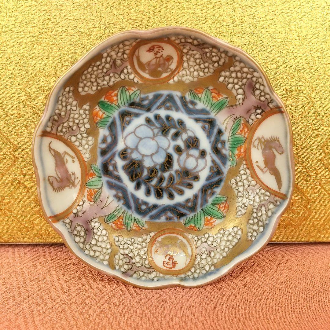 【お値下げしました！】古伊万里　色絵桜馬覗豆皿セット