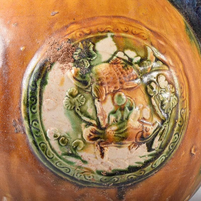 中国　唐三彩　獅子取手　獅子口　執壷　水注　V　R8340B