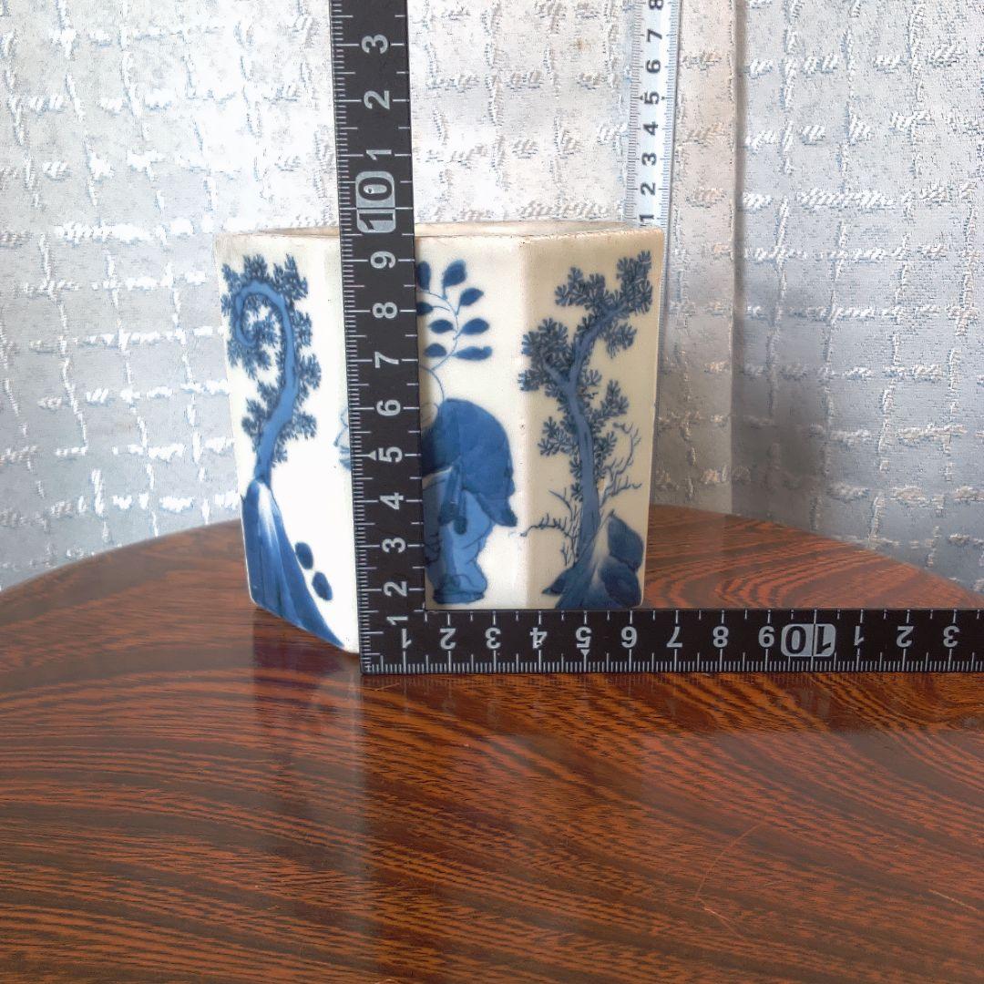 骨董５青い絵柄の八角形陶器鉢