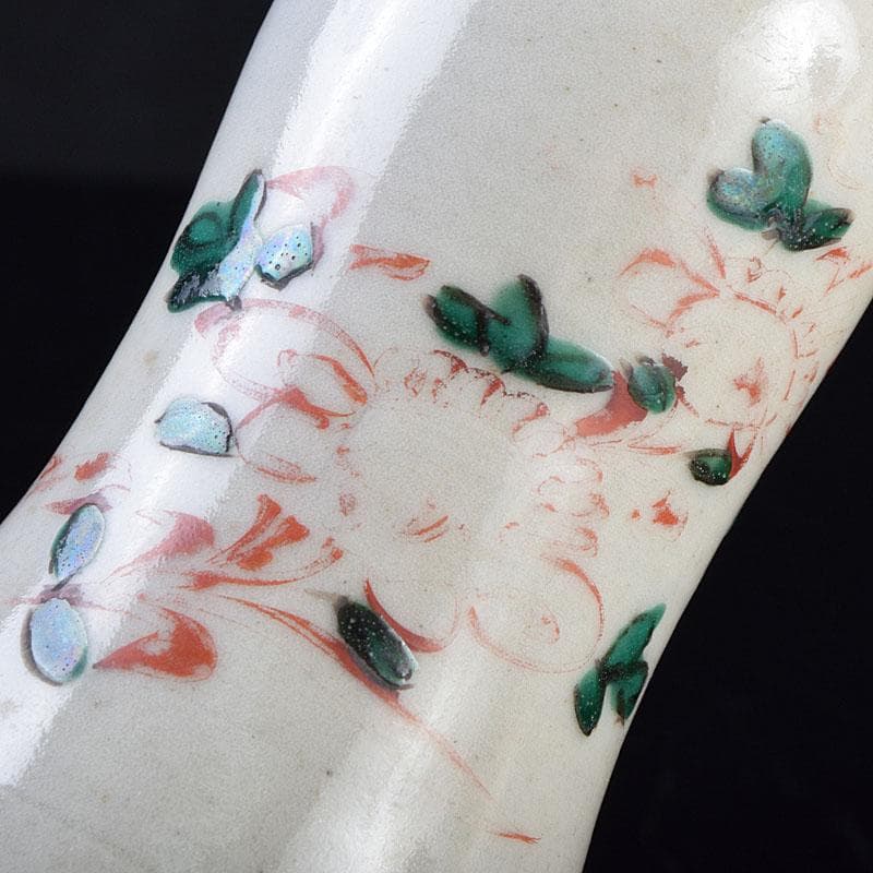 九谷焼　古九谷　赤絵花鳥文　花生　杓立　V　R9178