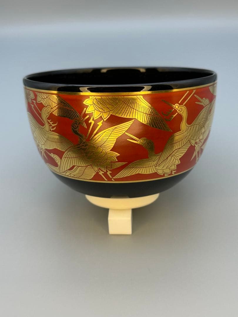 茶道具茶碗　高橋道八　黒秞金欄鶴