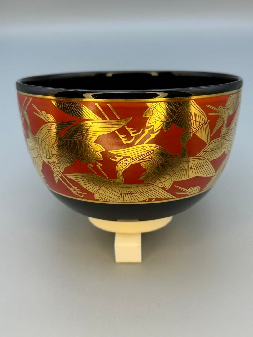 茶道具茶碗　高橋道八　黒秞金欄鶴