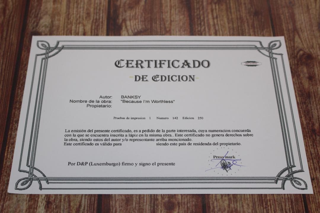 バンクシー 【Because I'm Worthless】エスタンプリトグラフ