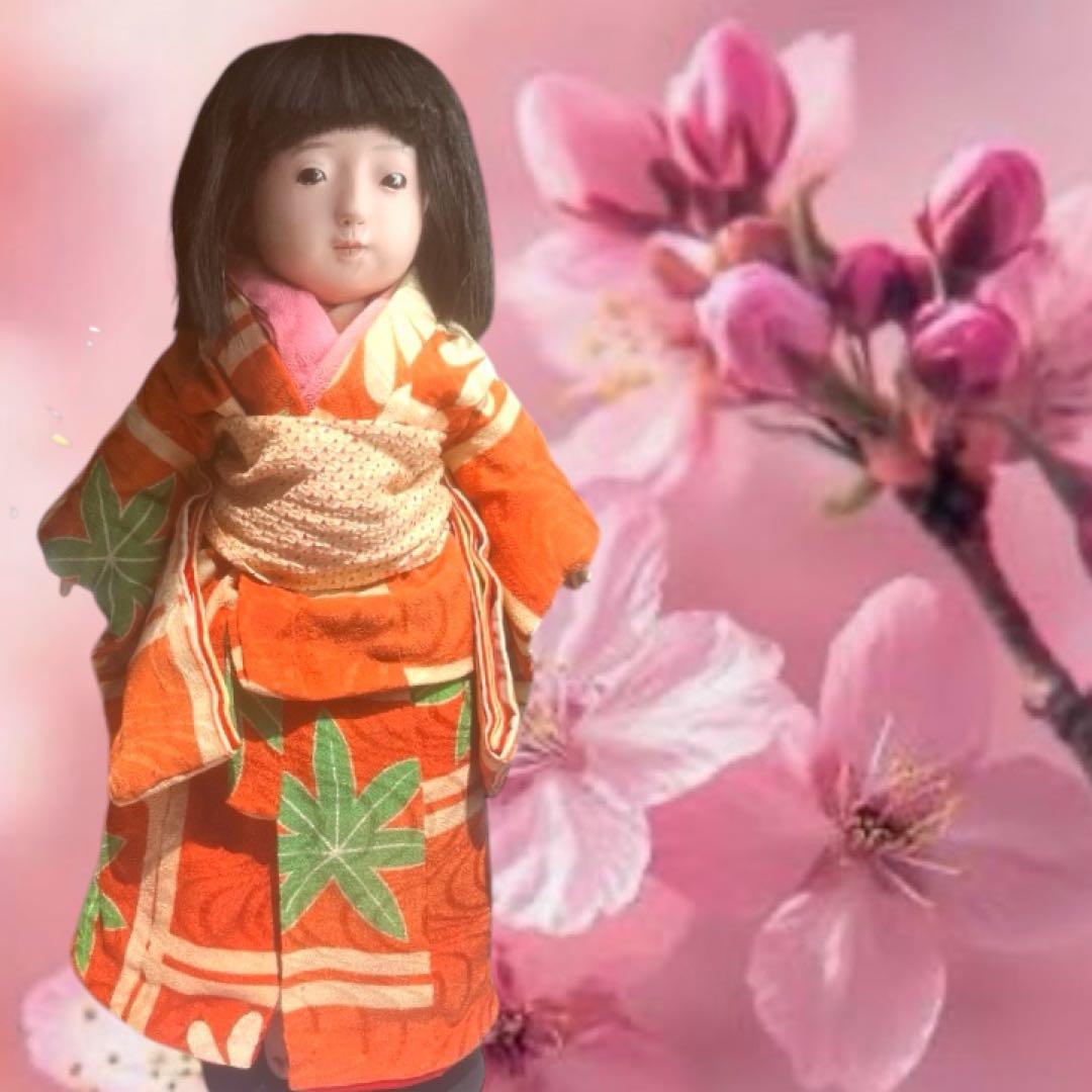 市松人形 石黒人形店 大正 ガラス目 3つ折れ 抱き人形 縮緬着物 1912年~