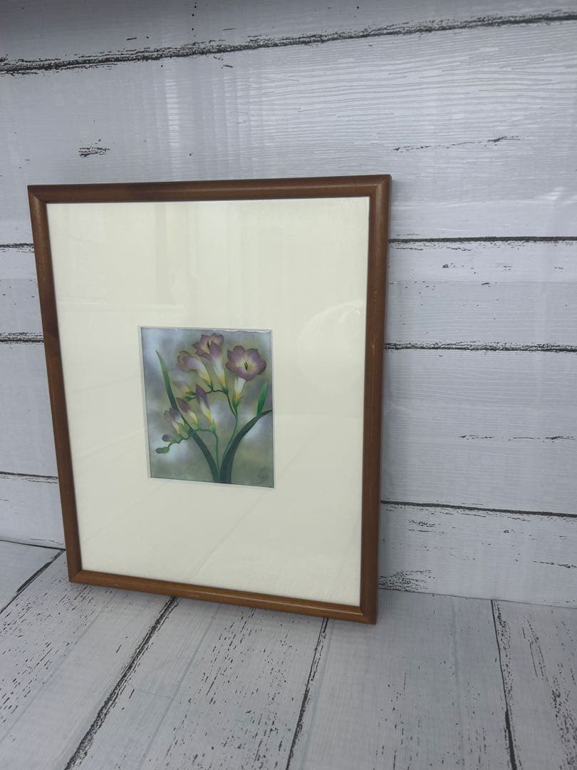 送料込み⭐︎有線七宝作家【陶板画 フリージアの花】七宝焼 安藤 七宝