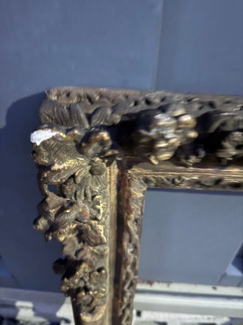 希少　18世紀フランスアンティーク調　漆金彫刻付き木製油彩額縁　P10サイズ