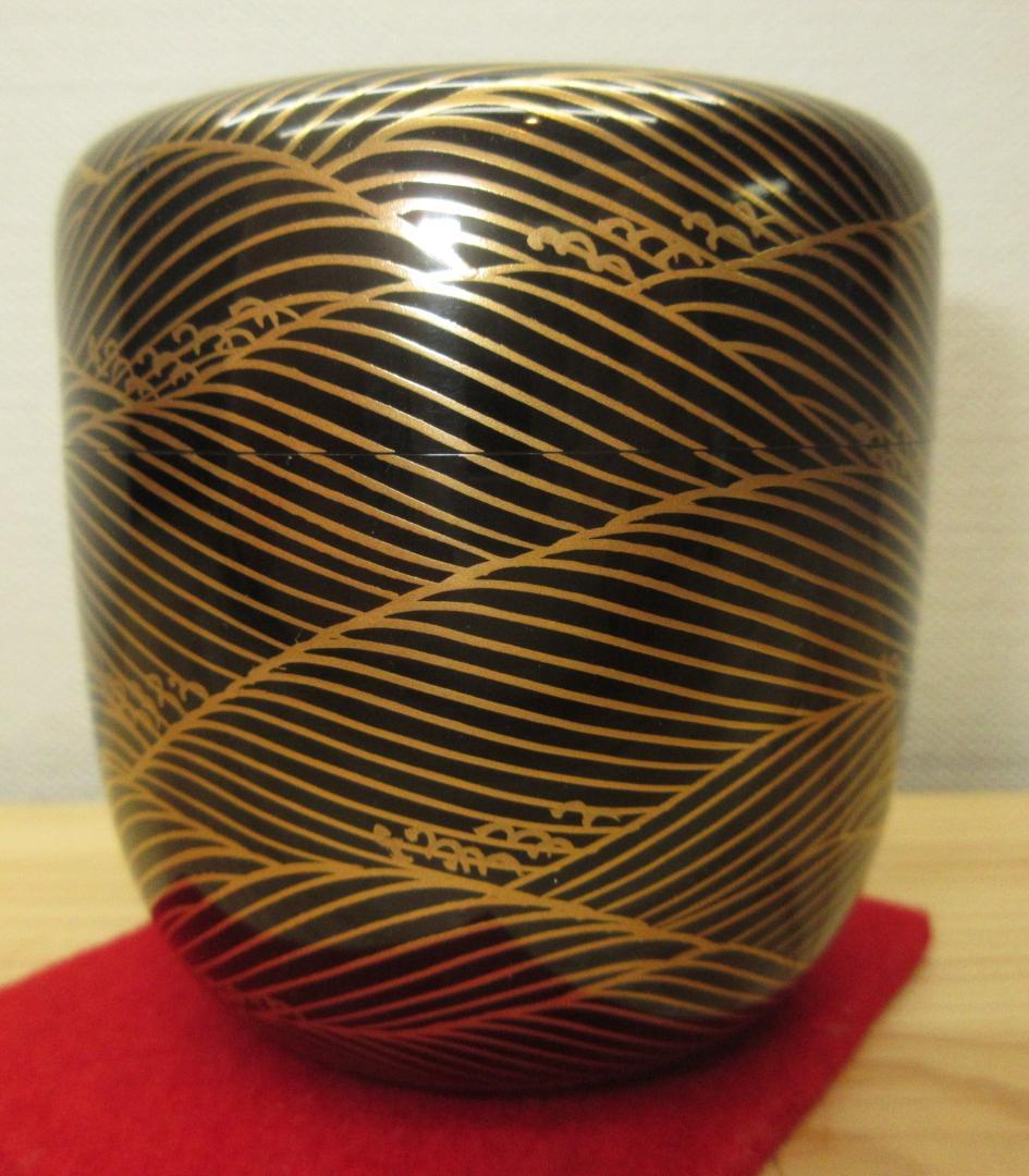 送料込【逢絢亭・新品】茶道具 大棗 山中塗 波蒔絵 真塗 木製 塚本規義 共箱