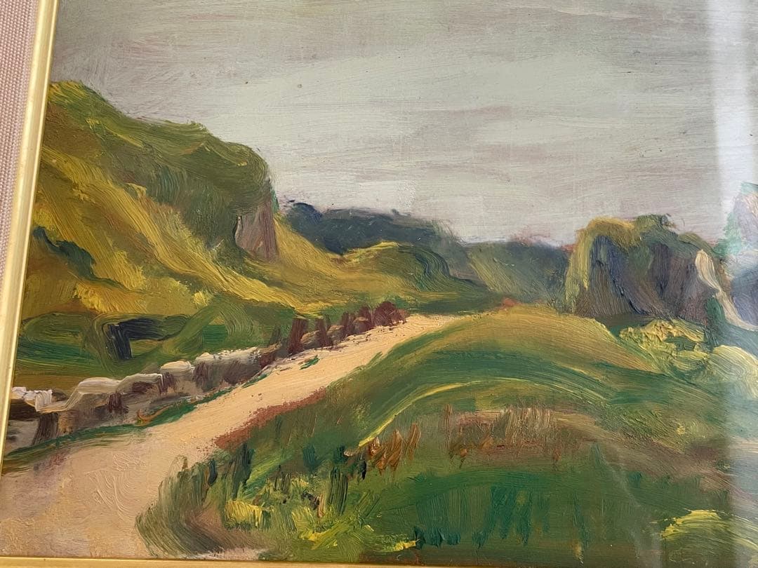 画家　平塚運一　伊豆の山道　伊豆風景　油彩画　油絵　額入　1931年