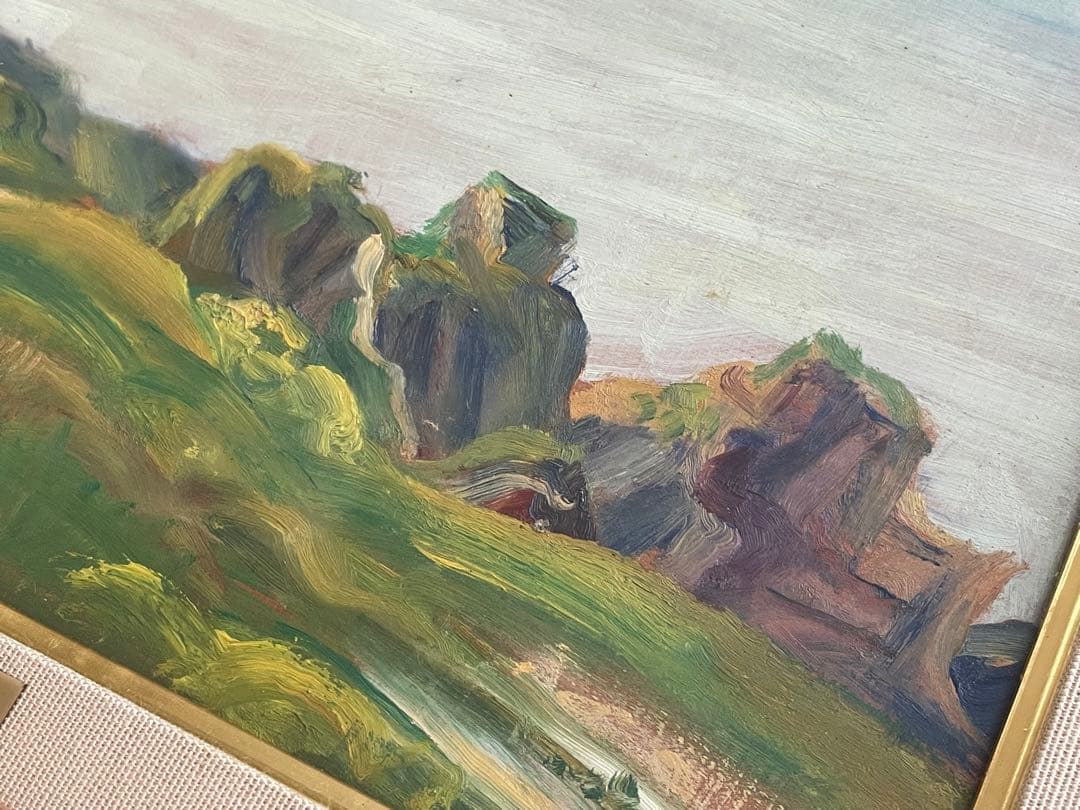 画家　平塚運一　伊豆の山道　伊豆風景　油彩画　油絵　額入　1931年