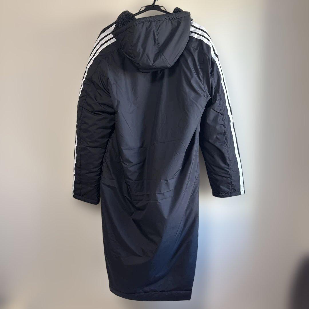 アディダス　adidas ベンチコート　ロングコート　内側ボア　中綿　黒　L