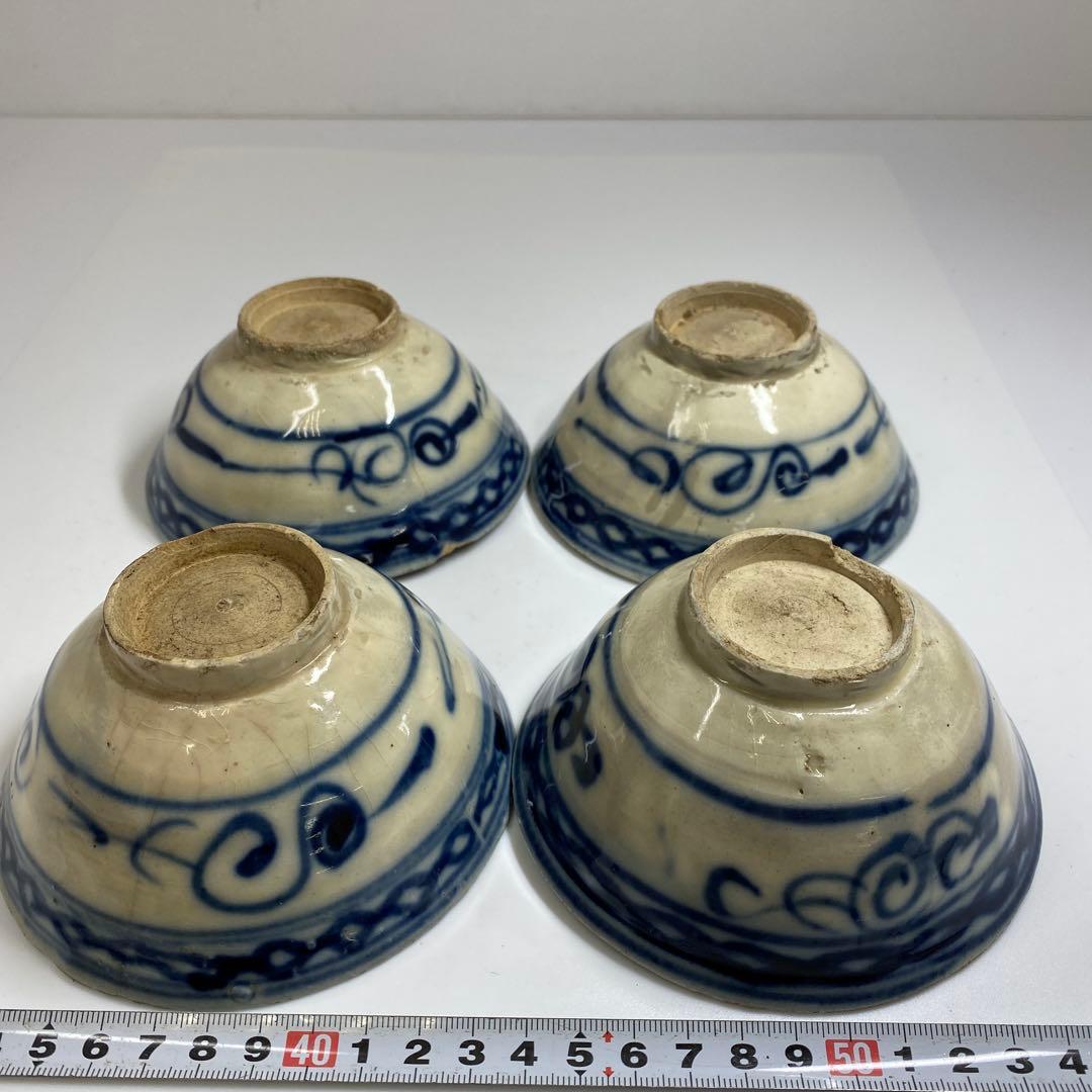 中国清朝時代　青花小鉢4客　口径約12㎝　東Y7-0403⑥タニト