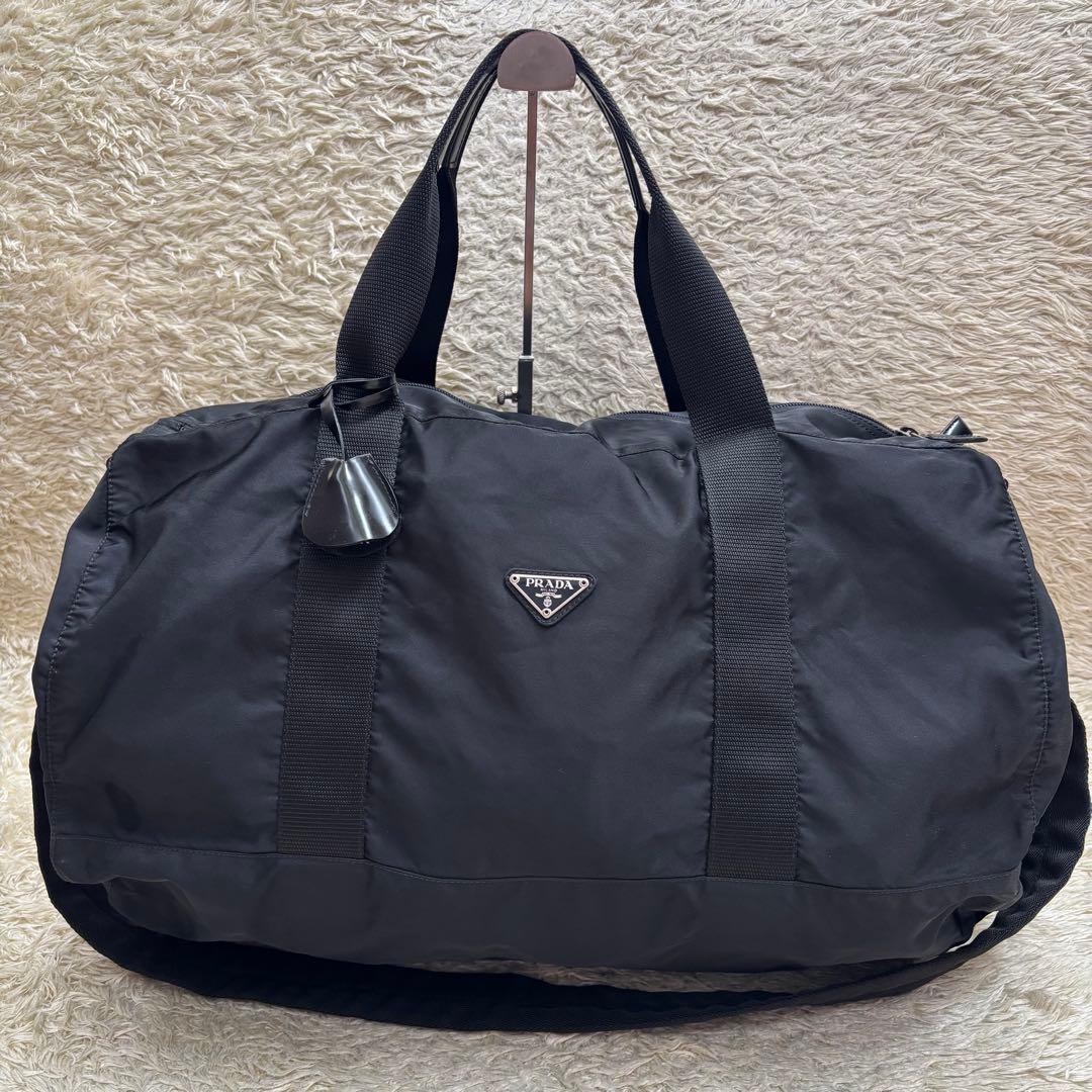 PRADA プラダ 2way ボストンバッグ ナイロン×レザー 黒　鍵付き