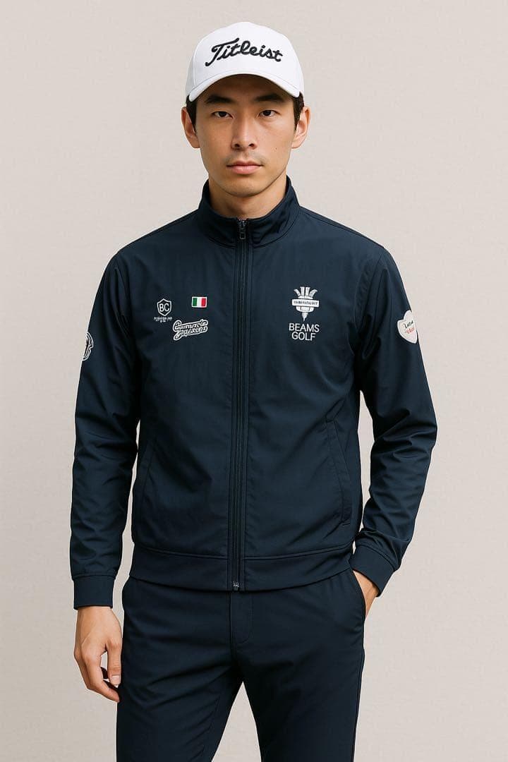 【美品】ビームスゴルフ パープルレーベル エアシャット ブルゾン ネイビー M
