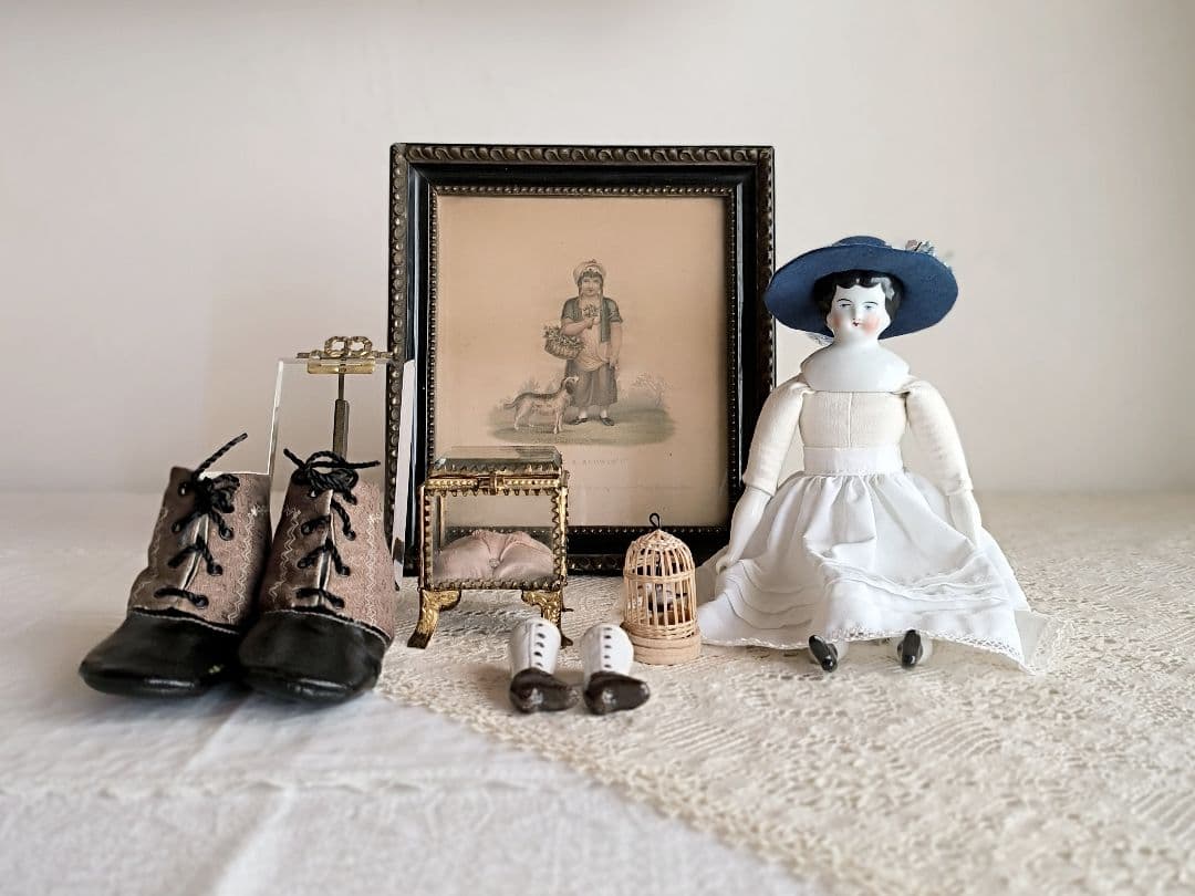 * antique picture ❀* 女の子とワンちゃんのいる 版画プリント