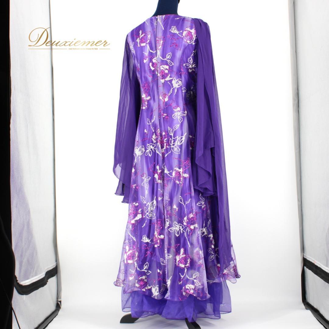 【美品 社交ダンス衣装】ワンピース ドレス un×Ⅱ 紫 パープル 派手 ラメ