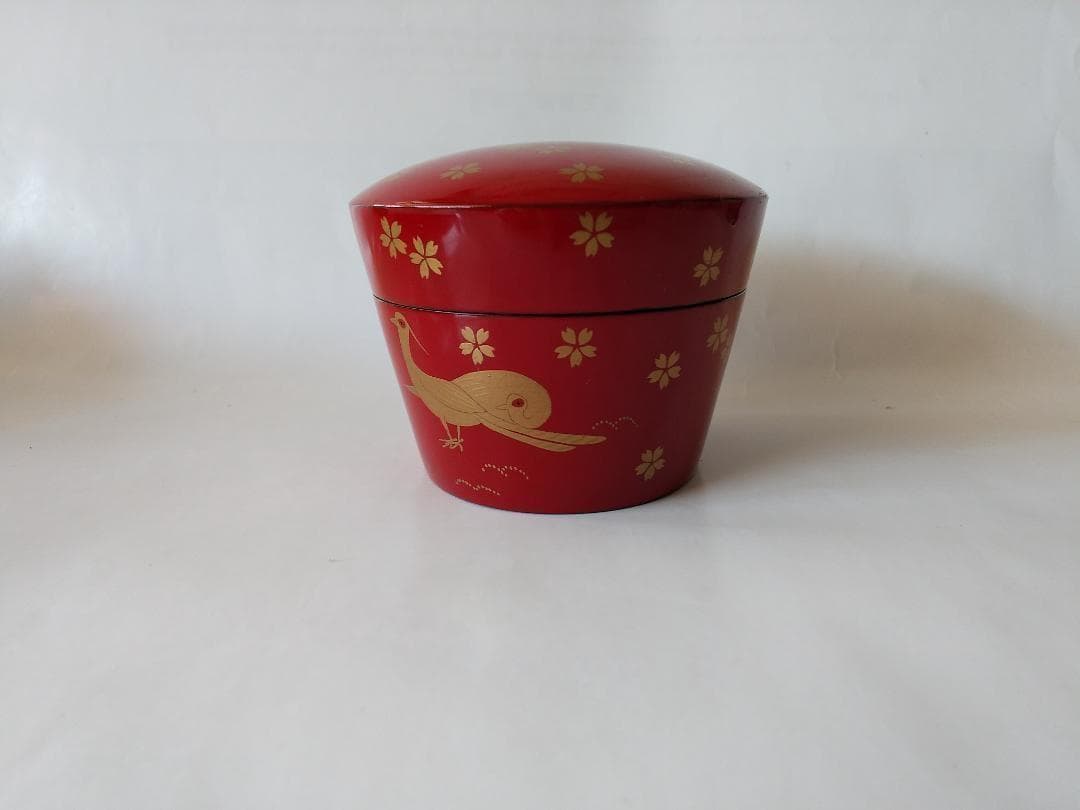 山中塗 久世宗春 作『桜に雉子蒔絵』朱薬器 棗 共箱 漆器 抹茶 茶道具 新品