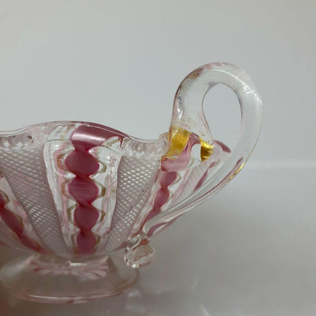 MURANO ムラノ 金彩 ピンク リボン レース デザート カップ